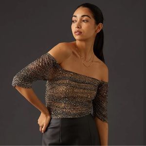 Anthropologie Shirred Mesh Top